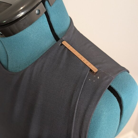 Ted Baker Navy and Floral Sleeveless Drape Front Dress, Size 2 - Picture 4 of 4